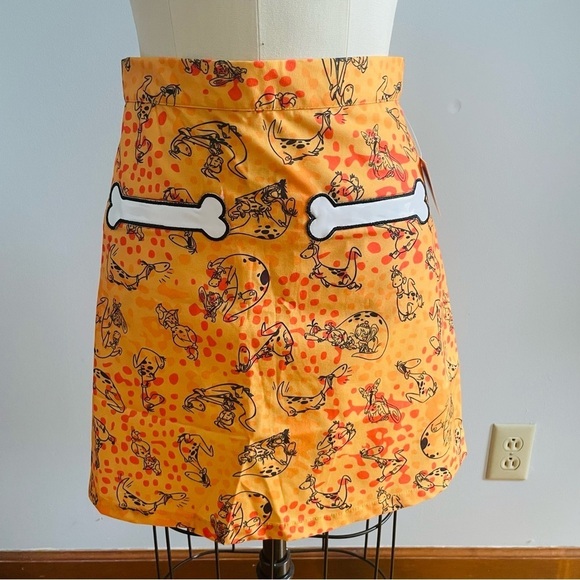 Smak Parlour x Flintstones Mustard & Orange Dino Print Mod Skirt-Size Medium-NWT - Picture 3 of 9
